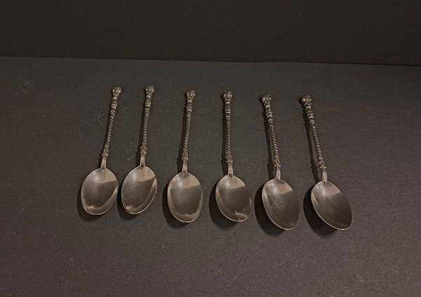 6 zilveren theelepels, MT: A. Jansen, Utrecht, ca. 1950